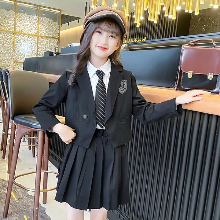楽天市場】JK 制服 女の子 セットアップ 4点セット 黒 スーツ スカート 
