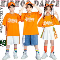 チア キッズ ダンス衣装 セットアップ 男の子 女の子 かっこいい チアガール かわいい オレンジ橙色 トッ…