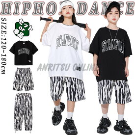 ゼブラ柄 hiphop 短パン ロングパンツ おしゃれ キッズ ダンス衣装 セットアップ 女の子 男の子 かっこいい ゆったり 半袖tシャツ ワンポイント トップス ダボパン サルエルパンツ ヒップホップ ジャズダンス ロッピング 韓国 k-pop 演出服 練習着 団体服 発表会 個性派 派手