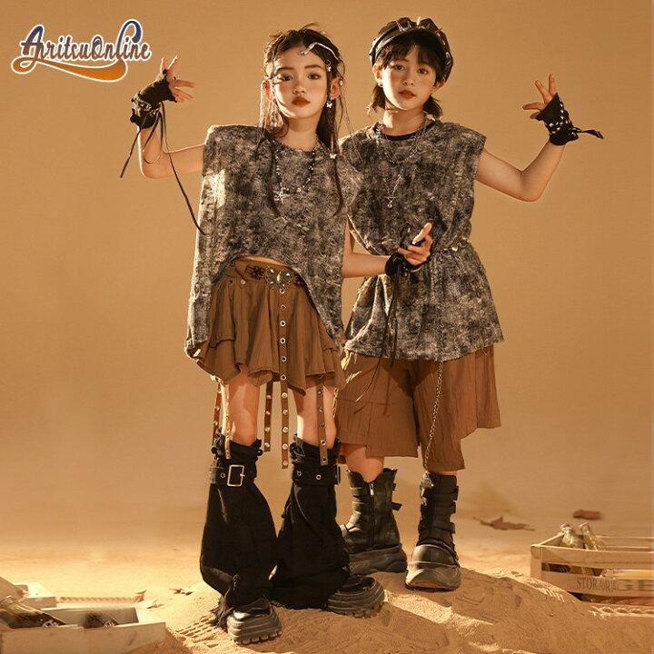 楽天市場】グレー ブラウン パンク風 ダメージ加工 トップス スカート 