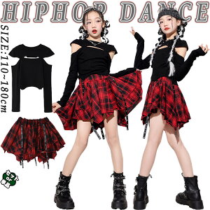 チェック柄 子供服 発表会 上下セット スカート トップス 長袖 ショート丈 肩出し へそ出し キッズ ダンス衣装 セットアップ 女の子 jazz 韓国 k-pop HIPHOP ヒップホップ ジャズダンス 演出服 団