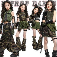 4タイプ 迷彩セットキッズ ダンス衣装 女の子 半袖 Tシャツ ショートパンツ ショート丈 トップス パンツ …