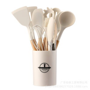 キッチンツール セット 調理器具ツール 12点セット キッチン用品 11点+収納カップ 耐熱 クッキング用品スプーンおたま 耐久性 木製ハンドル 健康シリカゲル フライ返し お玉 パスタシャベ