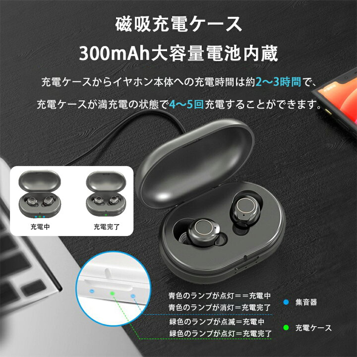集音器 高齢者 充電式 ワイヤレス イヤホン型 両親 超軽量 両耳片耳 5 