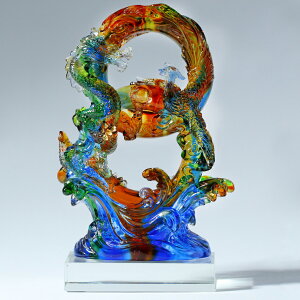 龍神 鳳凰 大サイズ 琉璃 瑠璃 8 風水 5本爪 置物 ガラス 玉 開運 恋愛 幸運 愛 お金 贈り物 縁起物 龍玉 無限 辰 龍 出世 水晶 古法琉璃 プレゼント 出世 龍の置物 ガラス製置物 金運 商売繁盛