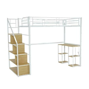 即納【1年保証】ロフトベッド 階段付き シングル デスク付 コンセント付き シングルベッド 収納付き 棚付き 高さ178cm 高いベッド システムベッド ハイベッド 北欧風 頑丈 耐震 スチール 子供
