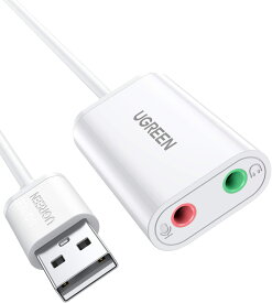 UGREEN USBオーディオ変換アダプタ サウンドカード 外付け 3.5mm ミニ ジャック ヘッドホン・マイク端子付 iMac MacBook PS5 PS4 に最適 ホワイト