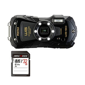 PENTAX fW^J WG-90 ubN { 32GB SDHCJ[h 1Zbg fWJ J ʐ^ PC p\R Ӌ@ Ɠd