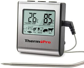 ThermoProクッキング料理用オーブン温度計デジタル 肉 揚げ物 食品 燻製などの温度管理用キッチンタイマーとアラーム機能TP16