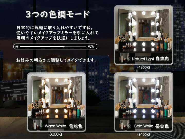 楽天市場】送料無料 ドレッサー 三面鏡 LEDライト付き 女優ミラー 