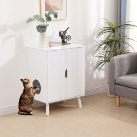 送料無料キャビネット　猫　ペットハウス 犬小屋 室内　目隠し  ペットベッド　箱型　小型犬　猫トイレ収納カバー　 猫レストルーム 猫砂 飛散防止 ニオイ軽減　猫用品　おしゃれ インテリア　ホワイト　組立品(SSGZ202311002)