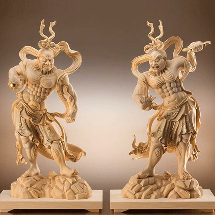 楽天市場】葉偉混 作 金彩天然檜一杢彫り「金剛力士像」二尊一組 