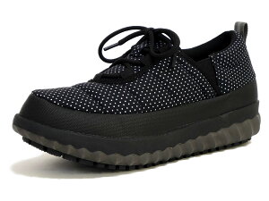 TOKYO★CAMPGO レースアップシューズ 靴 レディース サイドゴム ナイロン キルティング 撥水 防水 防滑 抗菌防臭 キャンプ アウトドア 旅行 フラット 黒 ドット アイボリ 屈曲 3e【あす楽対応】