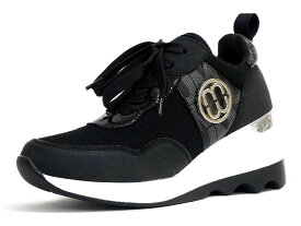 スニーカー レディース きれいめ 厚底 白 黒 歩きやすい 紐 ファスナー ミドルカット 軽い MUUM ムーム メダリオン ウエッジソール ラウンドトゥ オリジナル モノグラム ロゴ 3e【あす楽対応】