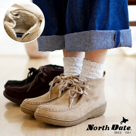 ワラビー レディース North Date ノースデイト アンクルブーツ モカシン ボア 暖かい 防寒 撥水加工 防滑 フラット 幅広 3e 雪道対応 ファスナー 北海道 冬