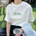 コットン天竺 ロゴ 刺繍 半袖 Tシャツ レディース トップス 半袖トップス ロゴTシャツ カットソー インナー オーバーサイズ 体型カバー ショート丈 薄手 シアー ベーシック エンブロイダリー カジュアル オフィス S M 春 夏 秋