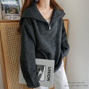 ハーフジップ セーラーカラー ニット トップス レディース ニットトップス セーター プルオーバー 長袖 オーバーサイズ 体型カバー ゆったり ジップ ミドルゲージ サイドスリット カジュアル トレンド 防寒 暖か 秋冬 春 秋 冬