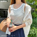 コットンフライス ボーダー ワイドリブ タンクトップ レディース トップス tシャツ ボーダーtシャツ カットソー 半袖トップス キャミソール 体型カバー ラウンドネック ノースリーブ インナー バインダー カジュアル 伸縮性 コットン100％ M/Lサイズ 春 夏 秋
