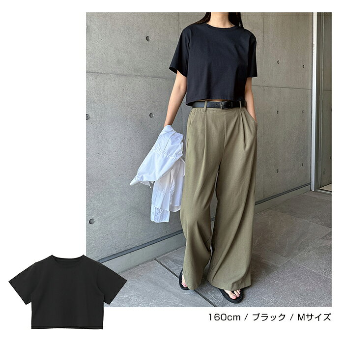 汗染み防止 ショート丈 半袖 Tシャツ レディース トップス 汗染み防止Tシャツ 半袖Tシャツ ミニTシャツ カットソー 汗じみ防止 汗ジミ 汗じみ 機能性 インナー 体型カバー 二の腕カバー コットン 短丈 無地 ベーシック トレンド 夏服 M L 真夏 春夏 春 夏 秋 - メイン画像 13