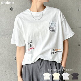 ランダム ロゴ 刺繍入り 半袖 Tシャツ レディース トップス カットソー コットン100％ シンプル トレンド カジュアル 体型カバー 二の腕カバー 抜け感 コーマ天竺 ロゴTシャツ エンブロイダリー S M 春夏 春 夏 秋