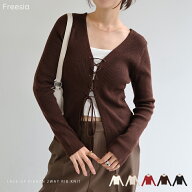 Freesia フリージア レースアップ リボン 2way リブ ニット トップス レディース ニットトップス 長袖ト…