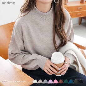 やさしい肌ざわり ハイネック ニット トップス レディース ニットトップス セーター 長袖Tシャツ ロンT インナー 体型カバー 楽ちん ストレッチ ボリューム袖 薄手 天竺 きれいめ オフィス カジュアル 秋服 冬服 あったか 暖か 防寒 秋冬 春 秋 冬