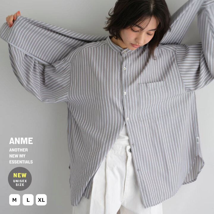 楽天市場】ANME アンメ レーヨン ストライプ バンドカラー 長袖 シャツ 
