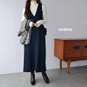 ノースリーブ Vネック ワンピース レディース キャミワンピース ロングワンピース ジャンパースカート ボトム 体型カバー ゆったり 楽ちん ポケット 梨地 ポンチ ストレッチ カットソー イージーケア きれいめ オフィス カジュアル セットアップ M L 春夏 秋冬 春 夏 秋 冬