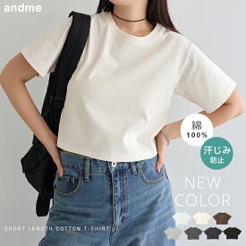 汗染み防止 ショート丈 半袖 Tシャツ レディース トップス 汗染み防止Tシャツ 半袖Tシャツ ミニTシャツ カットソー 汗じみ防止 汗ジミ 汗じみ 機能性 インナー 体型カバー 二の腕カバー コットン 短丈 無地 ベーシック トレンド 夏服 M L 真夏 春夏 春 夏 秋