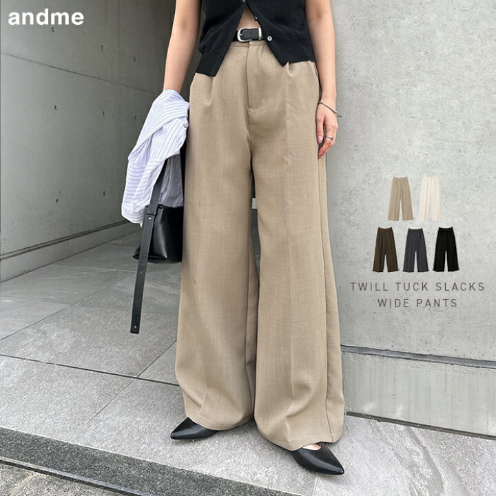 showtime ハイウエスト二ータックワイドフレアパンツ ワイドフレア 白 