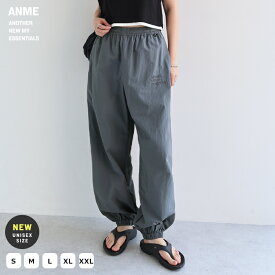 ANME アンメ UVカット 接触冷感 ロゴ 刺繍 ナイロン パンツ レディース メンズ 男女兼用 ユニセックス ノームコア ボトム ワイドパンツ ズボン ウエストゴム UPF50＋ 撥水 機能性 体型カバー ポケット エンブロイダリー セットアップ S M L XL XXL 春夏 春 夏 秋 冬