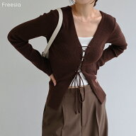 Freesia フリージア レースアップ リボン 2way リブ ニット トップス レディース ニットトップス 長袖ト…