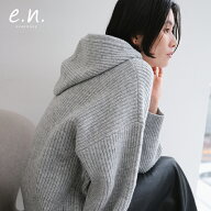 evernavy エバーネイビー Vネック ニット フーディー レディース ニットトップス ニットパーカー プルオ…