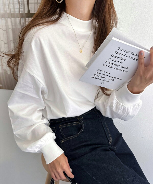 楽天市場】【宅配便A】モックネック ボリューム袖 長袖 Tシャツ 