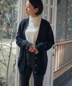 evernavy エバーネイビー ヘアリー ニット カーディガン レディース シンプル ベーシック きれいめ ユニセックス 羽織り プラボタン ポケット 天竺編み 暖か フェミニン 春 秋 冬