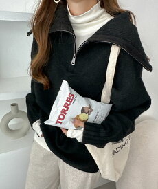 ハーフジップ セーラーカラー ニット トップス レディース ニットトップス セーター プルオーバー 長袖 オーバーサイズ 体型カバー ゆったり ジップ ミドルゲージ サイドスリット カジュアル トレンド 防寒 暖か 秋冬 春 秋 冬