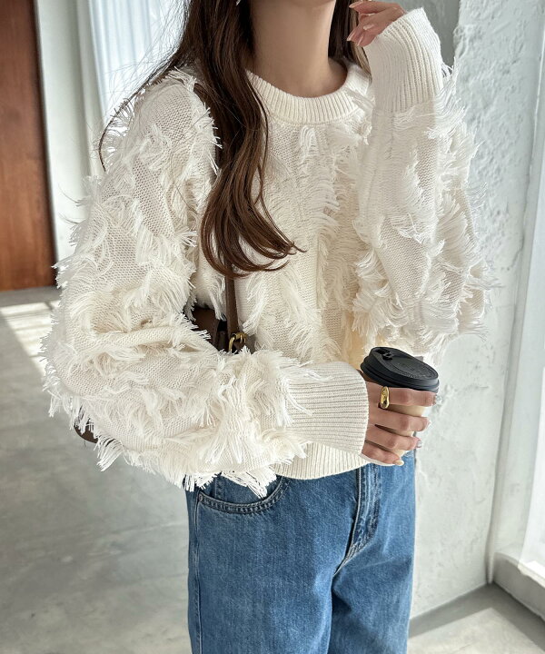 楽天市場】【宅配便A】【送料無料】カットフリンジ ニット トップス  