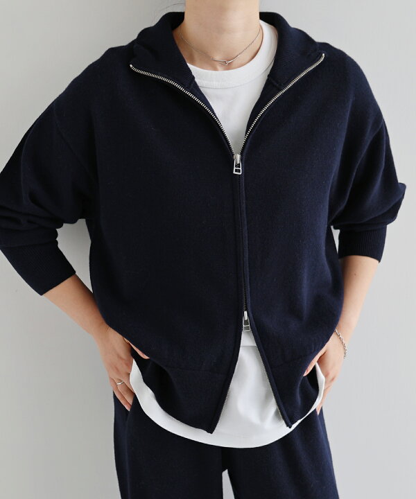 希少 ワイズ 上質 デザイン ダブルジップ ハイネック ロングニット  