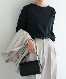 ポンチ 長袖 Tシャツ ラウンドネック 無地 ボーダー トップス レディース 長袖Tシャツ ロンT カットソー インナー オーバーサイズ 体型カバー ゆったり ストレッチ スリット セレモニー オケージョン きれいめ オフィス カジュアル M L 春夏 秋冬 春 秋 冬