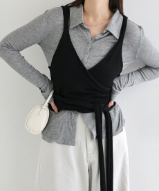 Freesia フリージア ビスチェ カシュクール 2way ニット トップス レディース ノースリーブトップス キャミソール ニットトップス サマーニット 体型カバー 楽ちん ショート丈 リボン アレンジ フェミニン きれいめ カジュアル トレンド 春夏 秋冬 春 夏 秋 冬