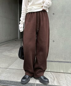 裏起毛 スウェット カーブ パンツ レディース ボトム ワイドパンツ カーブパンツ スウェットパンツ ロングパンツ ズボン エストゴム 体型カバー 太ももカバー ゆったり 楽ちん ポケット コットン カジュアル トレンド あったか 暖か 防寒 冬服 M L 秋冬 春 秋 冬