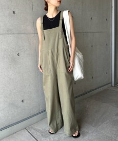 リネン ブレンド ワイド ベイカー サロペット レディース ボトム パンツ リネンパンツ ワイドパンツ オーバーオール オールインワン キャミサロペット ズボン 体型カバー 太ももカバー ゆったり 楽ちん ポケット ノースリーブ 薄手 カジュアル 夏服 M L 春夏 春 夏 秋