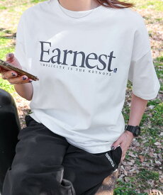 【メール便対応C】【一部予約】Earnest ロゴプリント 半袖 Tシャツ レディース メンズ 男女兼用 ユニセックス ノームコア トップス カットソー コットン100％ クルーネック オーバーサイズ 刺繍 シンプル ベーシック カジュアル M/L/XL/XXLサイズ 春 夏 秋 ANME アンメ