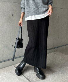 リブ ニット タイトスカート ロング タイト スカート レディース ナロースカート ニットスカート ボトム ウエストゴム 体型カバー 楽ちん ゆったり ストレッチ ポケット リブニット きれいめ オフィス カジュアル 冬服 秋服 あったか 暖か 防寒 M L 秋冬 春 秋 冬