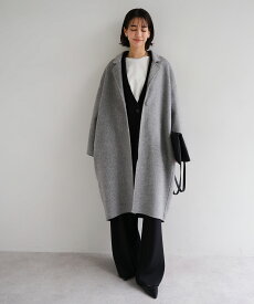 evernavy エバーネイビー リバー ロング コクーン ウールコート レディース リバーコート コート アウター 羽織り 体型カバー ゆったり ウール ダブルフェイス ポケット オケージョン セレモニー きれいめ オフィス カジュアル あったか 暖か 防寒 M MT 秋冬 春 秋 冬