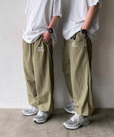 ANME アンメ UVカット 接触冷感 ロゴ 刺繍 ナイロン パンツ レディース メンズ 男女兼用 ユニセックス ノームコア ボトム ワイドパンツ ズボン ウエストゴム UPF50＋ 撥水 機能性 体型カバー ポケット エンブロイダリー セットアップ S M L XL XXL 春夏 春 夏 秋 冬