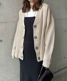 カーディガン 長袖 Vネック ニットカーディガン レディース ニットトップス セーター トップス アウター 羽織り オーバーサイズ 体型カバー ミドル丈 ボリューム袖 リブ編み ボックスシルエット ベーシック オフィス カジュアル あったか 暖か 防寒 秋冬 春 秋 冬