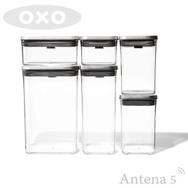 OXO ステンレスポップコンテナ6ピースセット【オクソー キッチン収納 台所収納 デザイン雑貨 収納スペース ストッカー 保存容器 ストック 北欧 スタッキング】 麦茶 お茶パック お米 米びつ ペットフード プロテイン オートミール グラノーラ パスタ 母の日