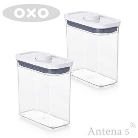 OXO ポップコンテナ2 スリムレクタングル ショート（1.1L）×2個セット 【オクソー キッチン収納 台所収納 デザイン雑貨 収納スペース ストッカー 保存容器 ストック 北欧 スタッキング】 麦茶 お茶パック お米 米びつ ペットフード プロテイン オートミール グラノーラ