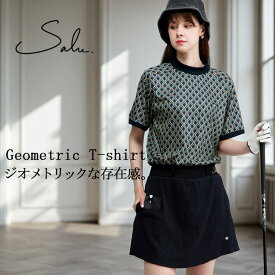 ジオメトリック柄Tシャツ レディース ゴルフウェア 送料無料・再入荷 (50)メール便可